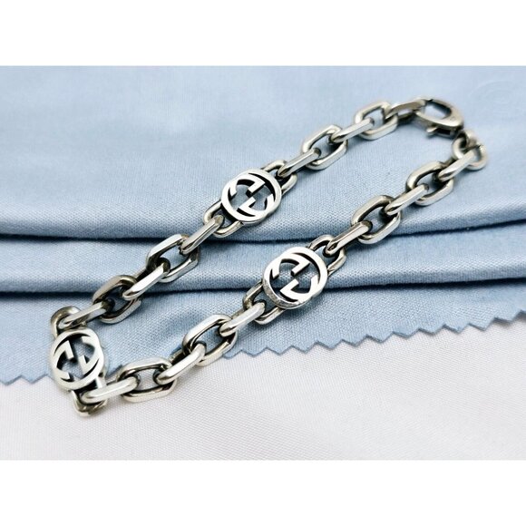Gucci GG G Logo Sterling Silver 925 Chain Interlocking Bracelet Size 17 or 7" L - Picture 1 of 15